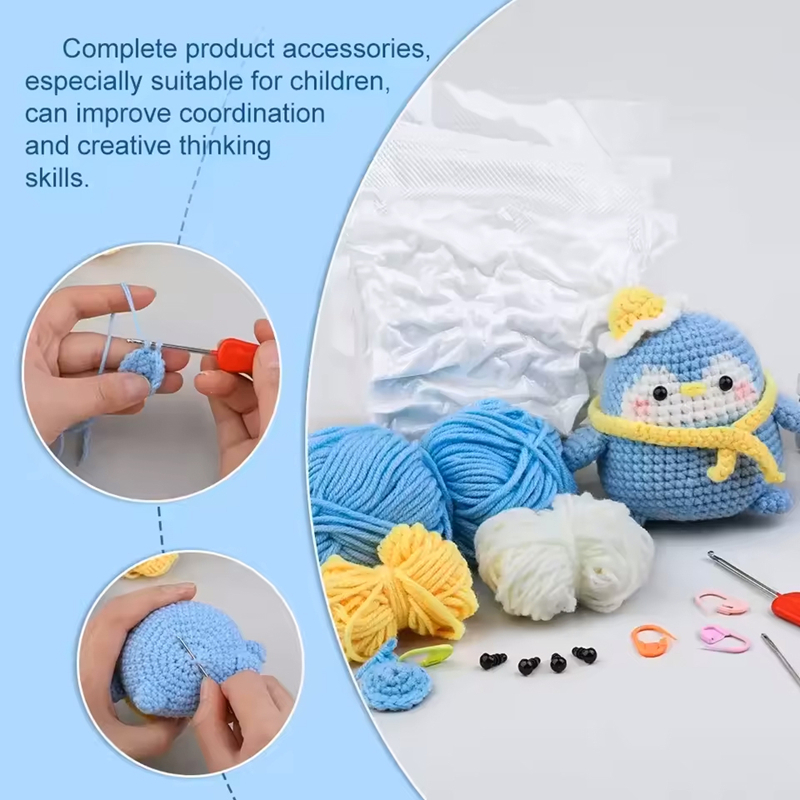 Wholesale Sell Animal Crochet Kits Beginner Diy Wool Knit Penguin Set