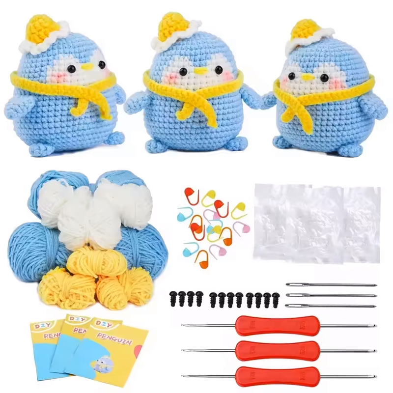 Wholesale Sell Animal Crochet Kits Beginner Diy Wool Knit Penguin Set