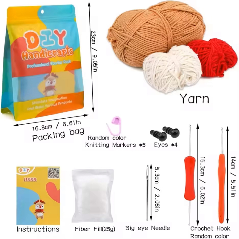 Hot Sell Christmas Reindeer Crochet Kits Yarn Beginners DIY Weave Pack