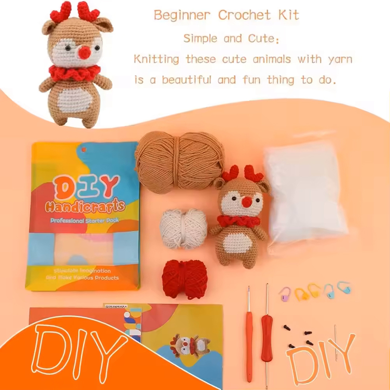 Hot Sell Christmas Reindeer Crochet Kits Yarn Beginners DIY Weave Pack