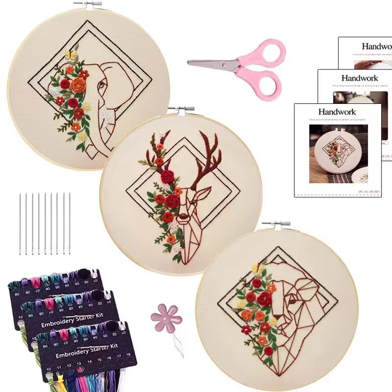 Handwork Floral Pattern Embroidery Set DIY Hollowed Fabric Weaving Kit