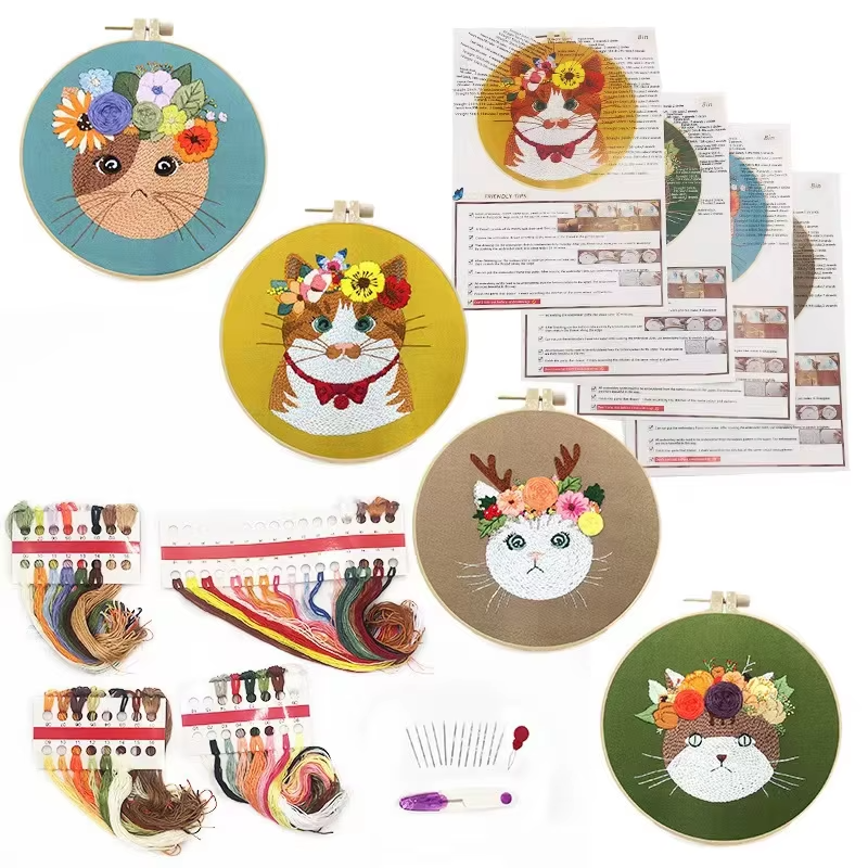 2024 Hot Sell 3D Embroidery Cat Beginners New DIY Fabric Material Kits