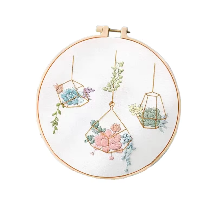 Wholesale DIY Embroidery Flowers Material Bag Knit Hollowed Fabric Set