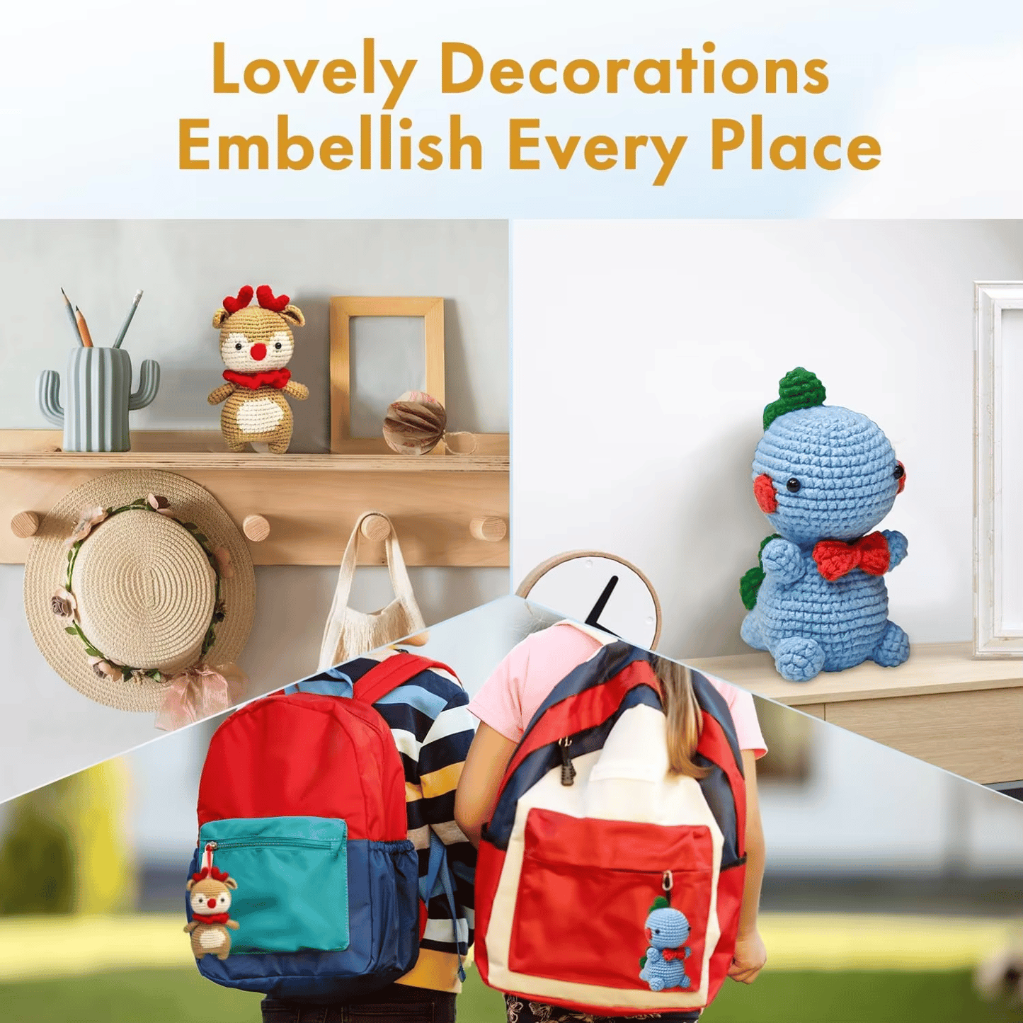 Popular Crochet Pendant DIY Knit Dinosaur and Elk Doll Keychain Kits