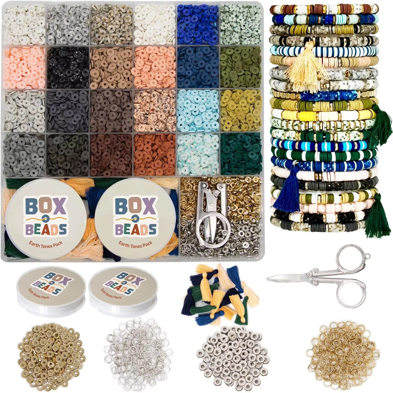 Flat Round Heishi Clay Beads Kit Spacer Beads Decoration Charms Kit