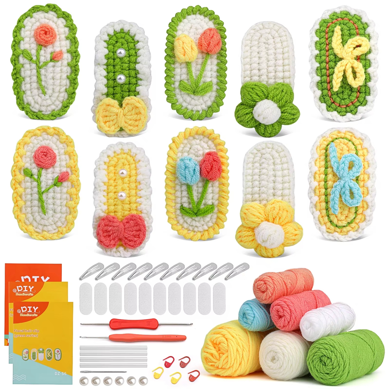 Hot Sale Crochet DIY Sweet Hair Clips Wool Yarn Hairpin Knitting Kits