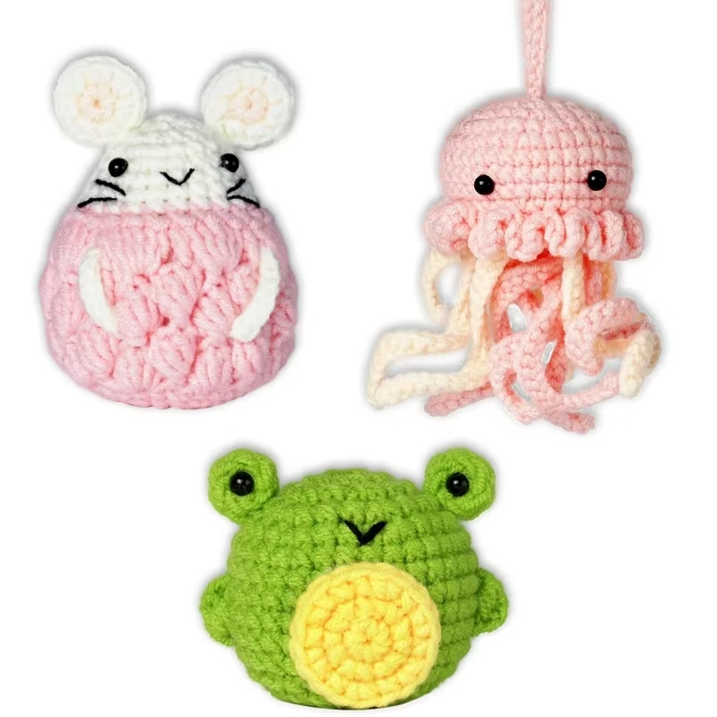 Crochet Animal Set DIY Knit Jellyfish Hamster and Frog Woven Doll Kits