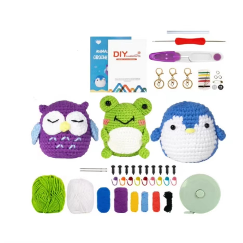 Factory Wholesale Crochet Animal Set Owl Frog Penguin Doll Knit Kit