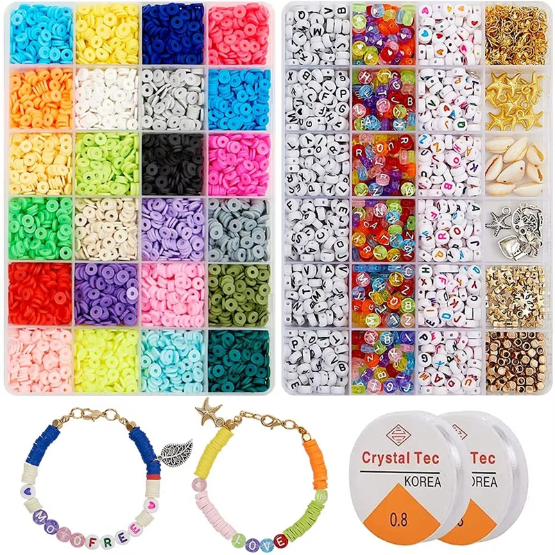 24 Color 6mm Clay Beads Letter Beads Kit DIY Bracelets Necklace Set