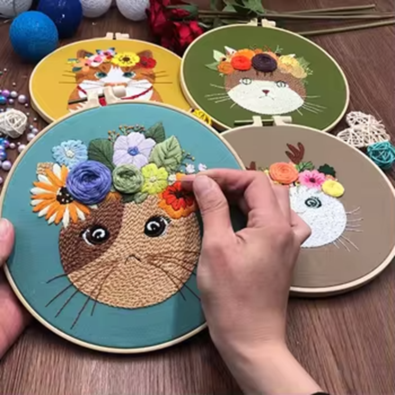 2024 Hot Sell 3D Embroidery Cat Beginners New DIY Fabric Material Kits