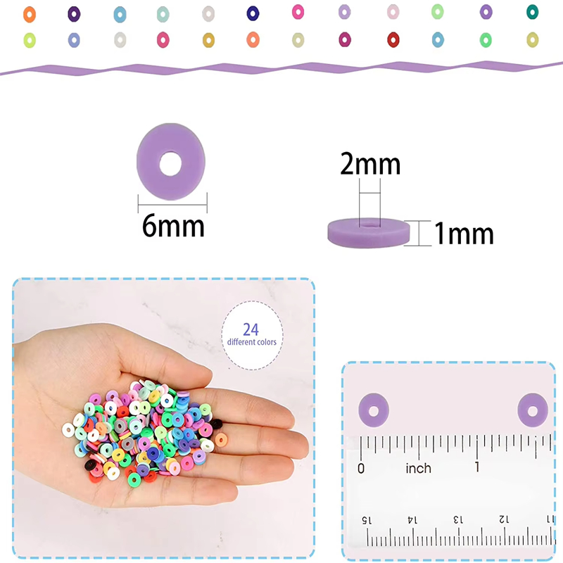 6mm Flat Round Clay Bead Kit DIY Beaded Jewelry Making Craft
