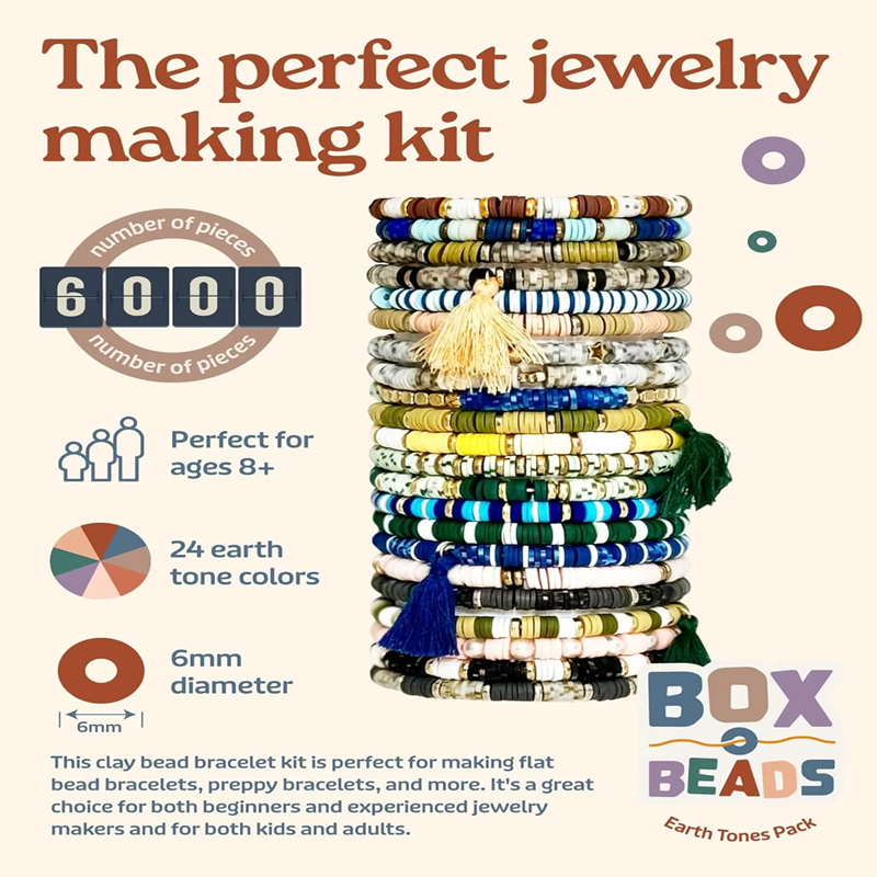 Flat Round Heishi Clay Beads Kit Spacer Beads Decoration Charms Kit