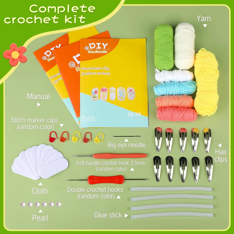 Hot Sale Crochet DIY Sweet Hair Clips Wool Yarn Hairpin Knitting Kits