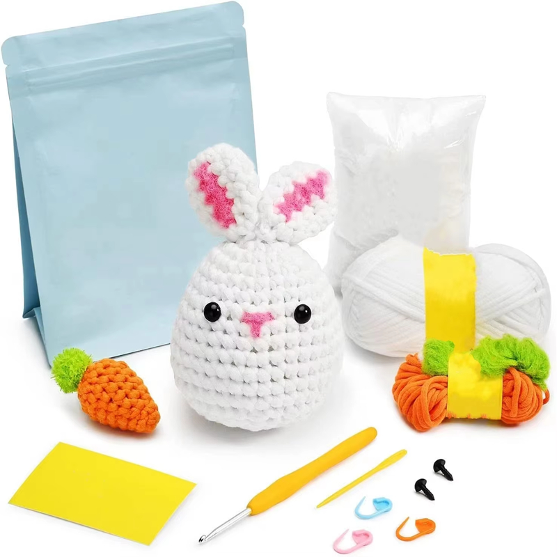 Stuffed Animal Knitting Sets DIY Rabbit & Carrot Plush Keychain Kits