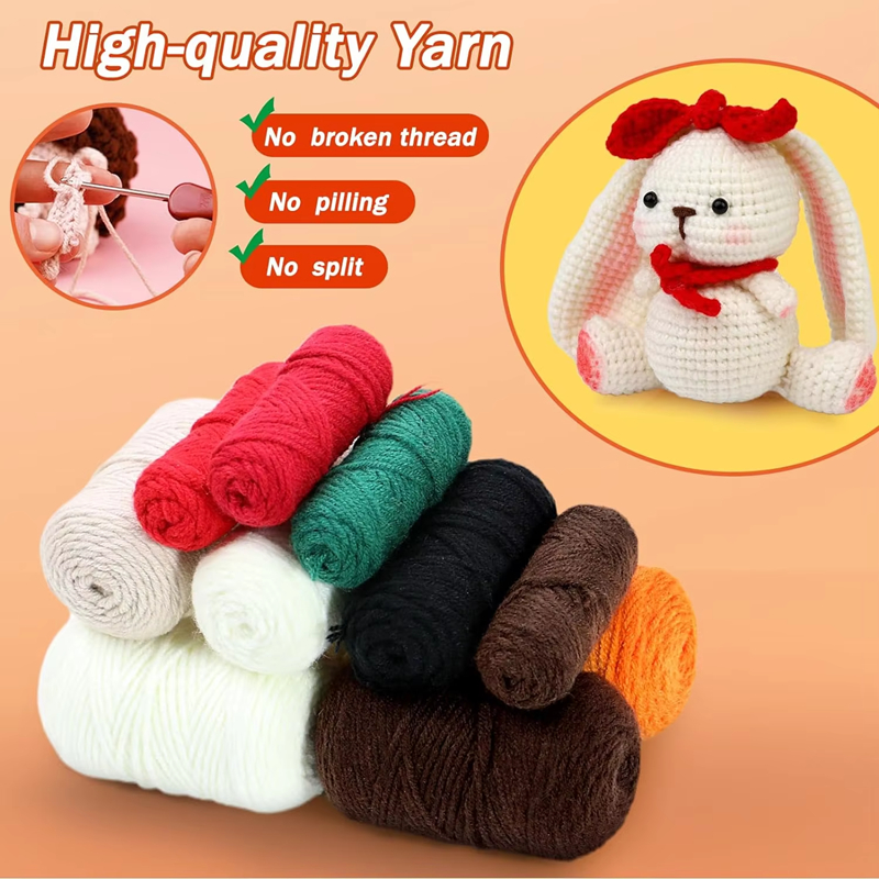 Animal Crochet Doll Kit Beginner DIY Yarn Knit Fox Hedgehog Rabbit Set