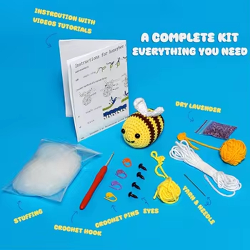 2024 Hot Sell Crochet Doll Kits DIY Knitting Bee Keychain Pendant Set