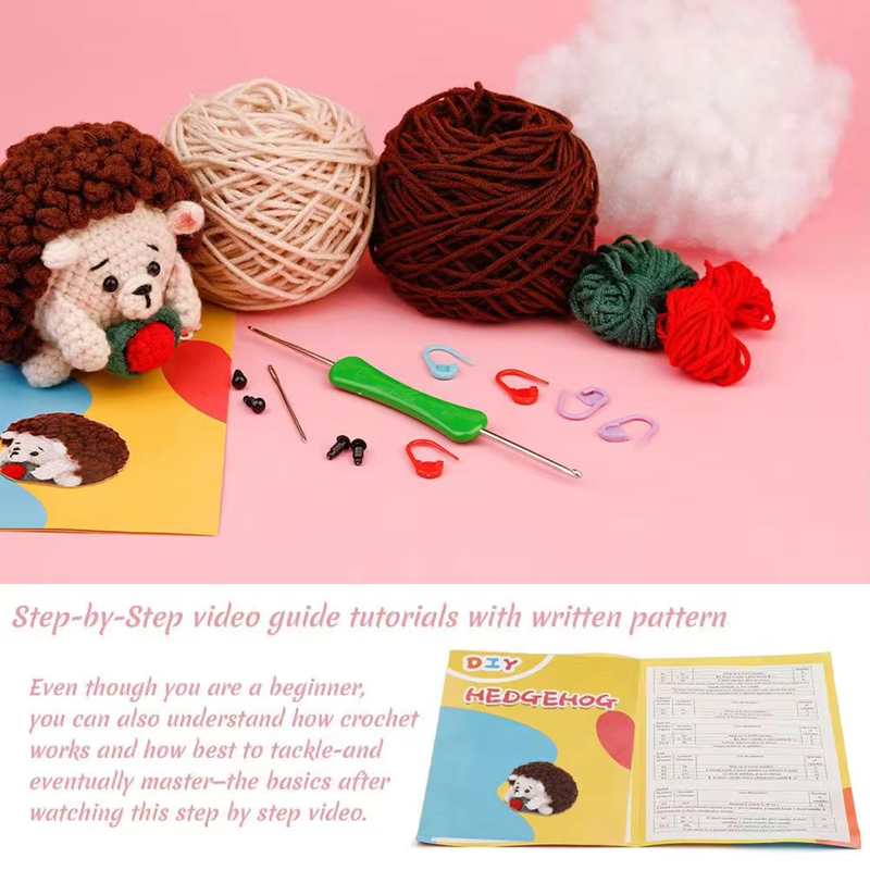 Hot Sell High Quality Crochet Animal Kit DIY Weaving Hedgehog Doll Set