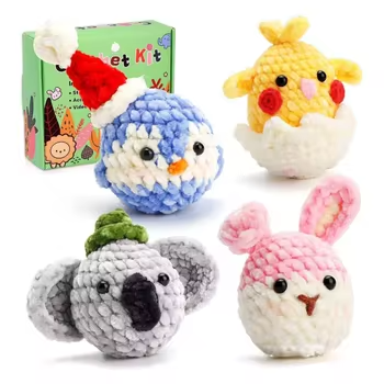 Factory Wholesale Crochet Animal Kits Chenille DIY Woven Keychain Sets