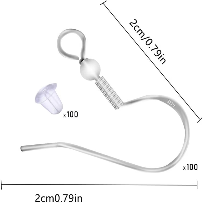 925 Sterling Silver Earrings Fish Hook Earring and Earplugs