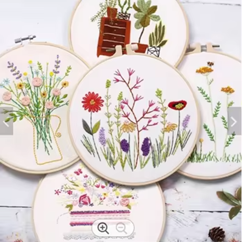 Beginner DIY Embroidery Kit Round Cross Stitch Sewing Set