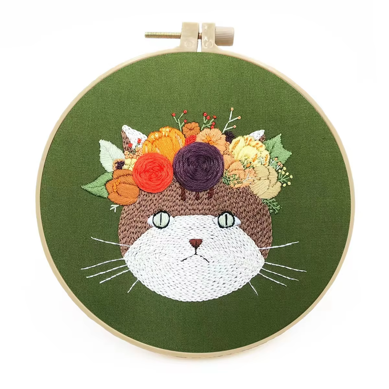 2024 Hot Sell 3D Embroidery Cat Beginners New DIY Fabric Material Kits