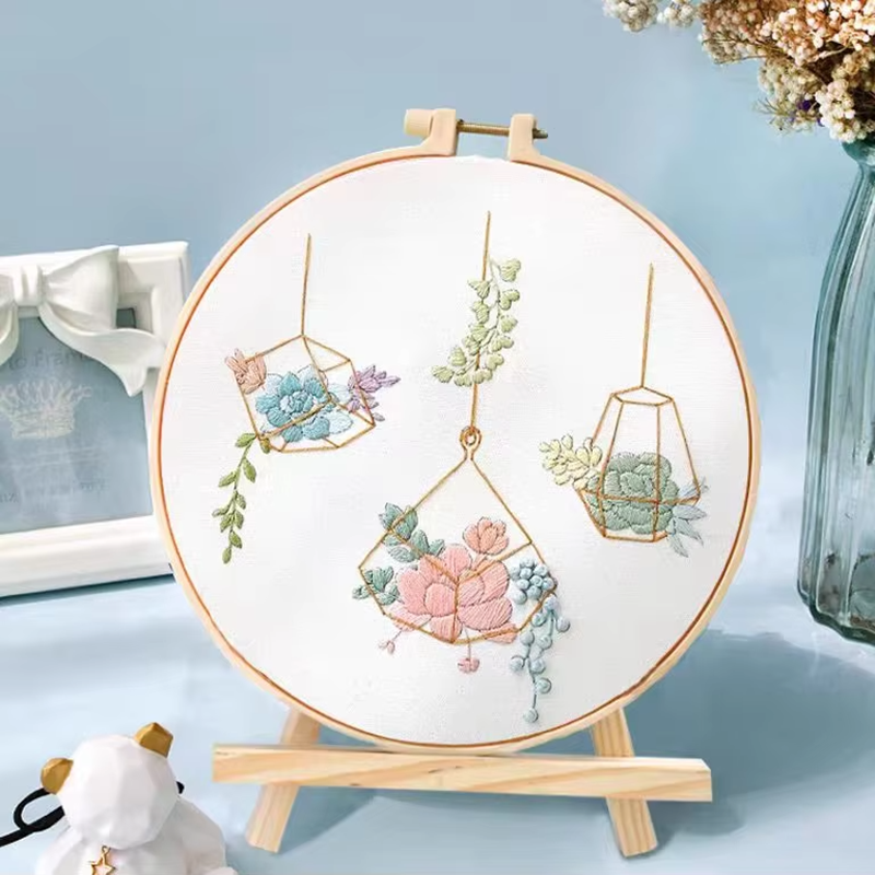 Wholesale DIY Embroidery Flowers Material Bag Knit Hollowed Fabric Set