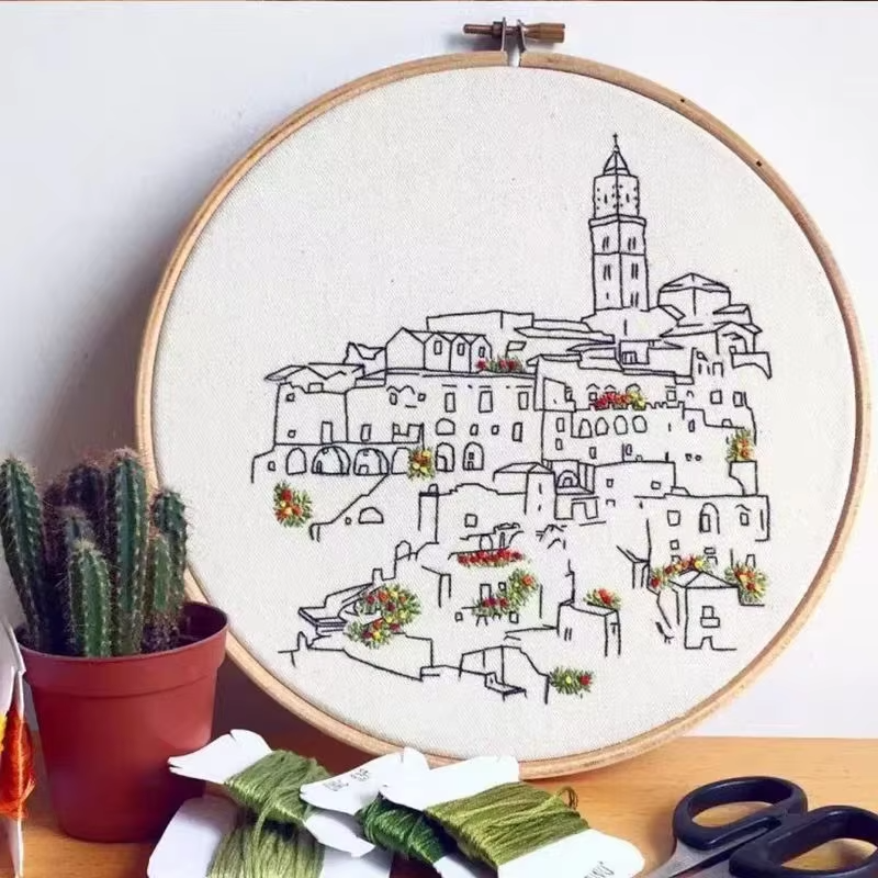 Handmade Embroidery Materials Bag Beginner Embroidery Building Pattern