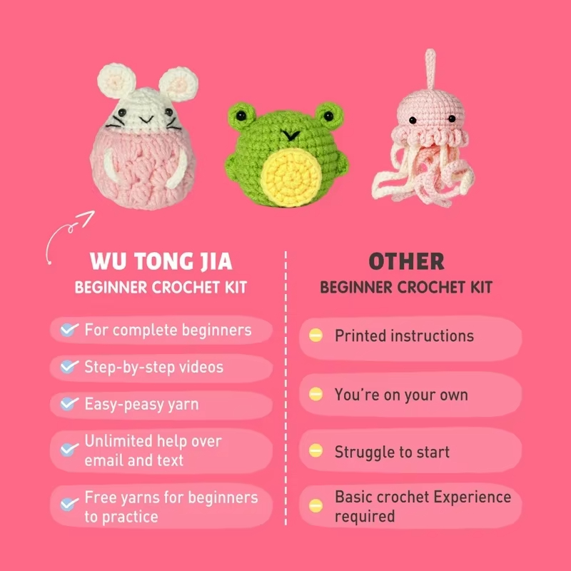 Crochet Animal Set DIY Knit Jellyfish Hamster and Frog Woven Doll Kits