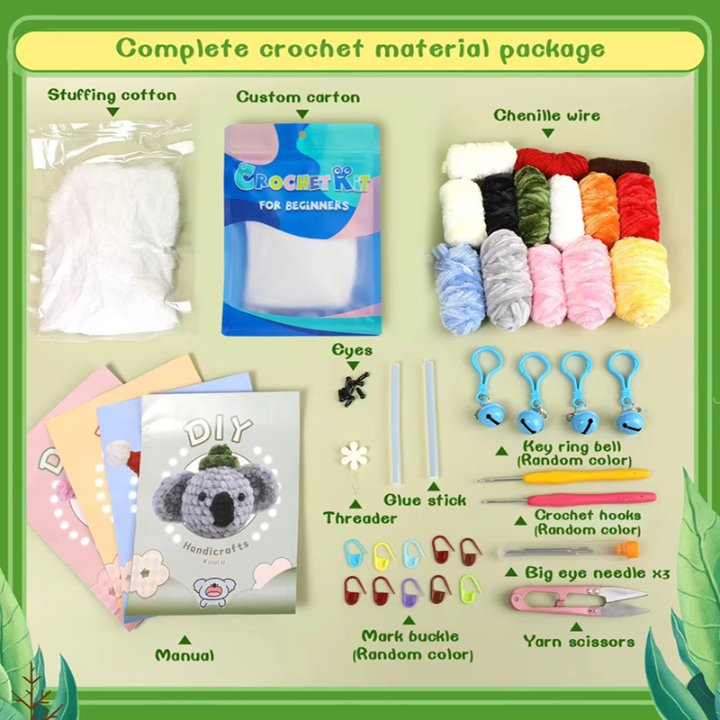 Factory Wholesale Crochet Animal Kits Chenille DIY Woven Keychain Sets