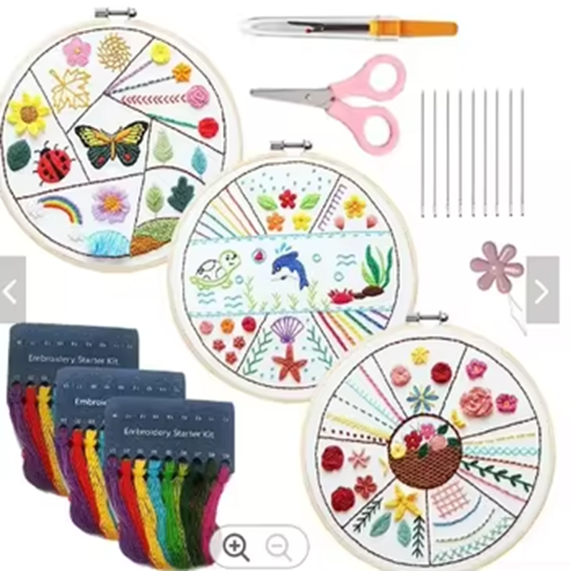Beginner DIY Embroidery Kit Round Cross Stitch Sewing Set