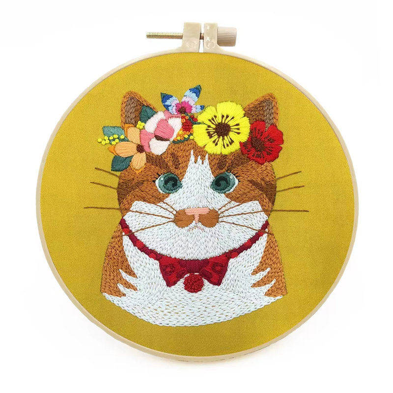 2024 Hot Sell 3D Embroidery Cat Beginners New DIY Fabric Material Kits