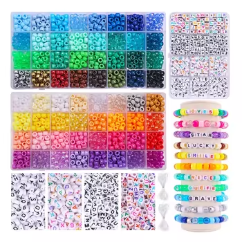 Ponny Beads Set with Square Letter Beads DIY Hair Weaving Beads Kit