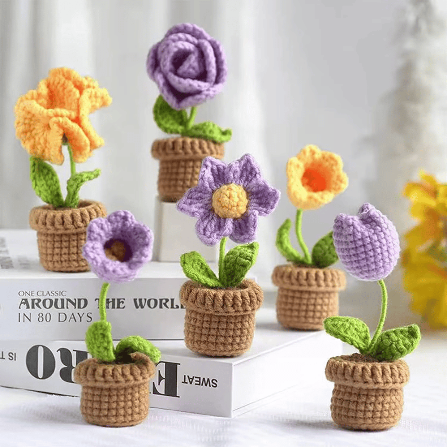 Crochet Flower Shape Bonsai DIY Material Bag Starter DIY Doll Make Set