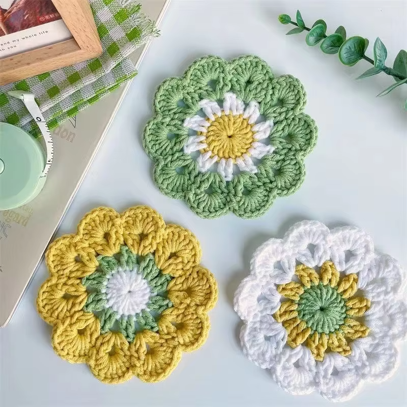 Yarn Woven Coasters Set DIY Crochet Insulated Coasters Home Decor Kits