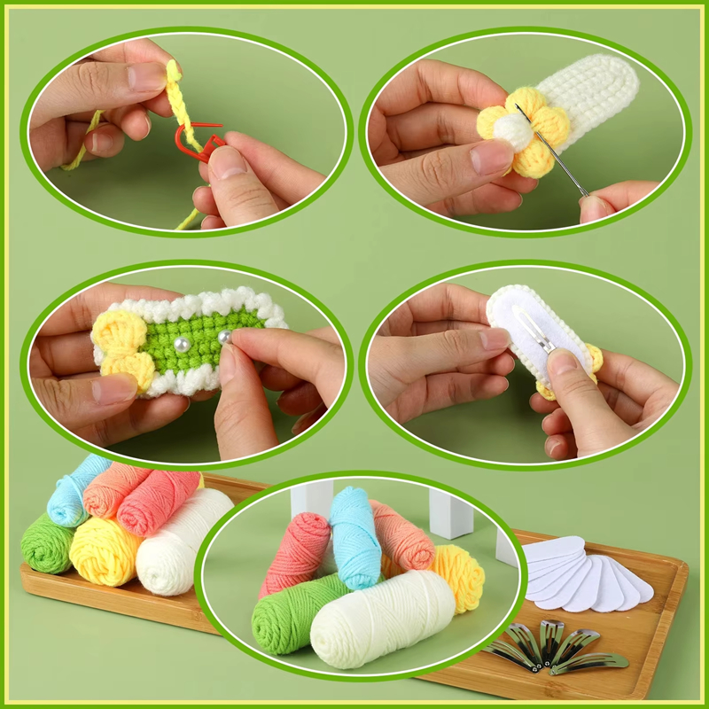 Hot Sale Crochet DIY Sweet Hair Clips Wool Yarn Hairpin Knitting Kits