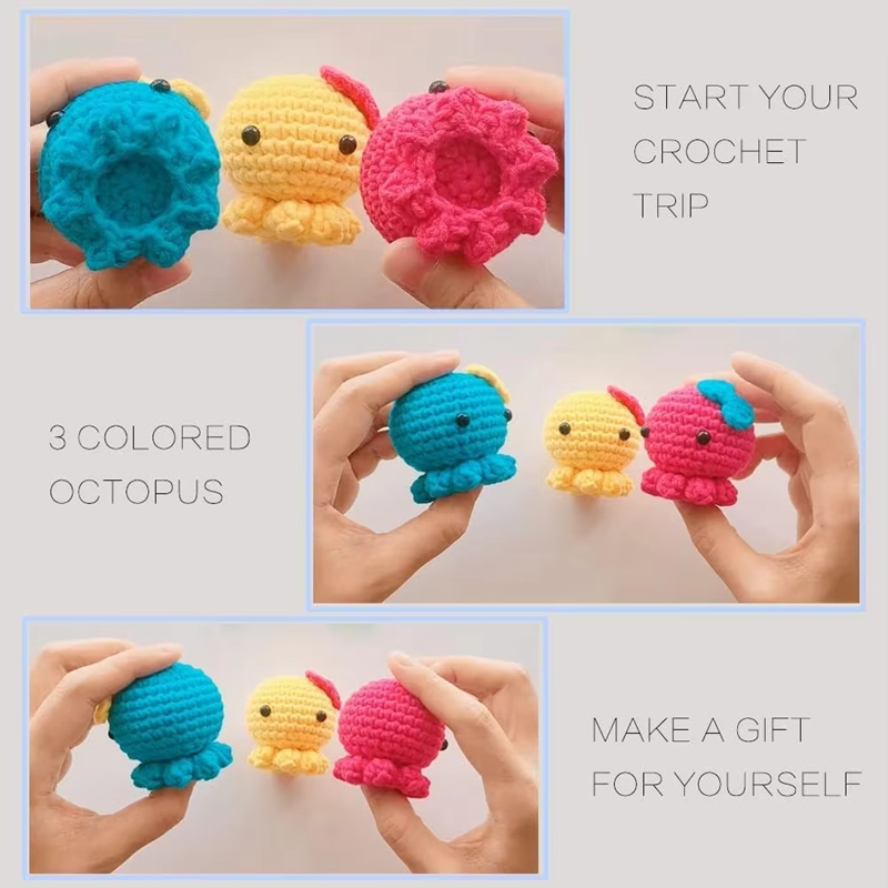 Crochet Octopus Doll Set Starter DIY Knitting Pendant Yarn Hook Kits