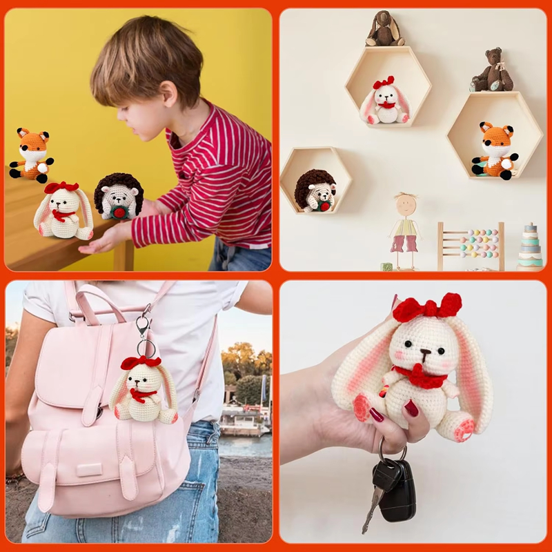 Animal Crochet Doll Kit Beginner DIY Yarn Knit Fox Hedgehog Rabbit Set