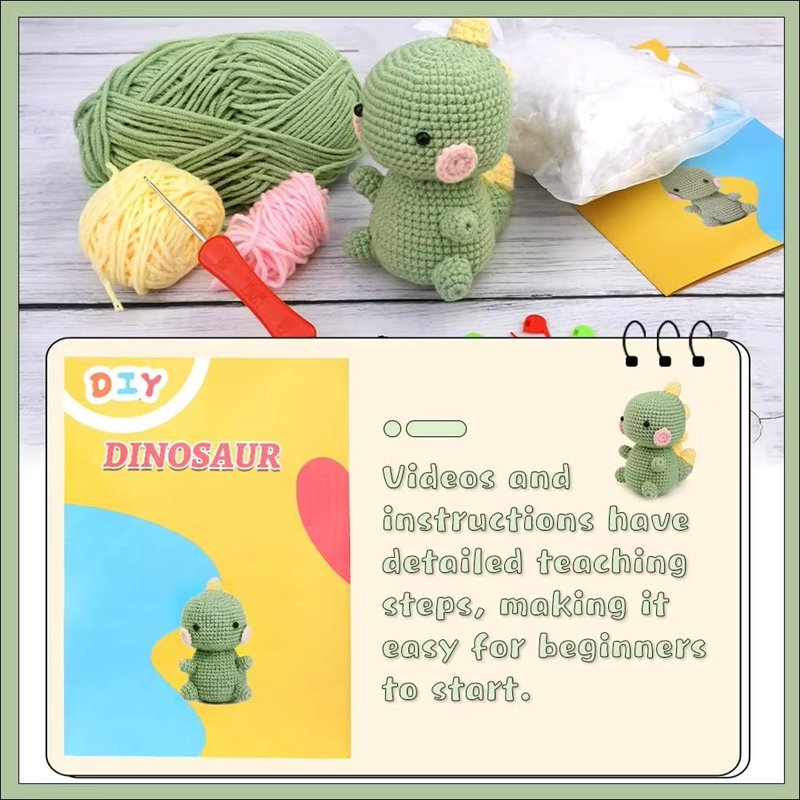Crochet Set DIY Knitting Cartoon Dinosaur Dolls Keychain Pendant Kits