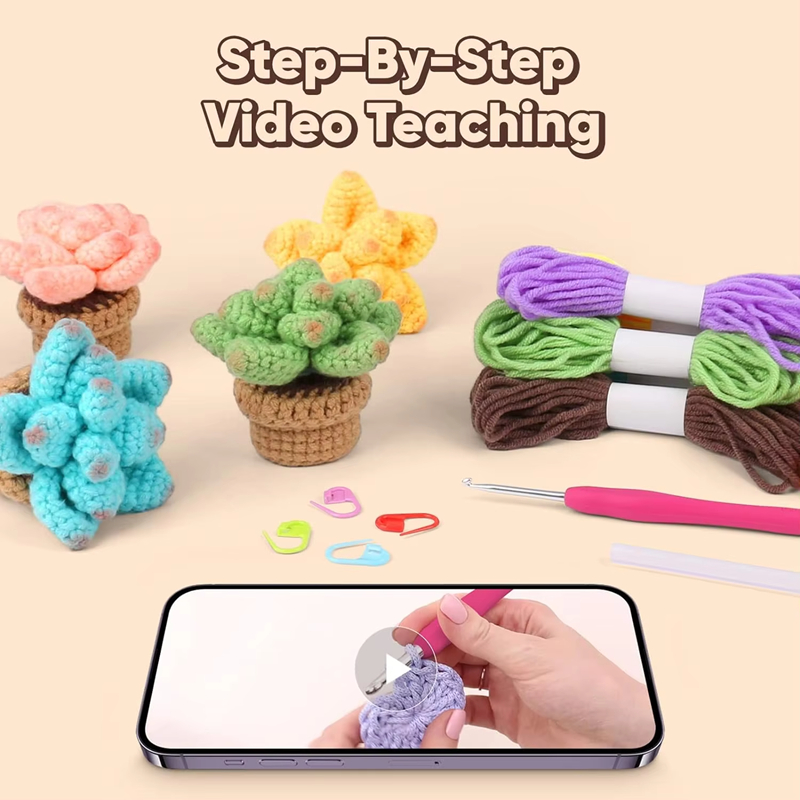 Factory Direct Sell High Quality Crochet Kit DIY Succulents Bonsai Set