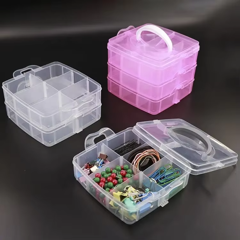 3 Layer Cosmetic Jewelry Adjustable Stackable Clearly Storage Gift Box