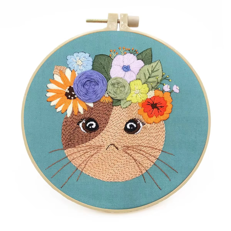 2024 Hot Sell 3D Embroidery Cat Beginners New DIY Fabric Material Kits
