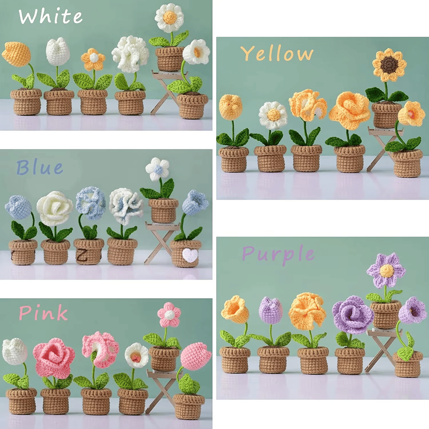 Crochet Flower Shape Bonsai DIY Material Bag Starter DIY Doll Make Set