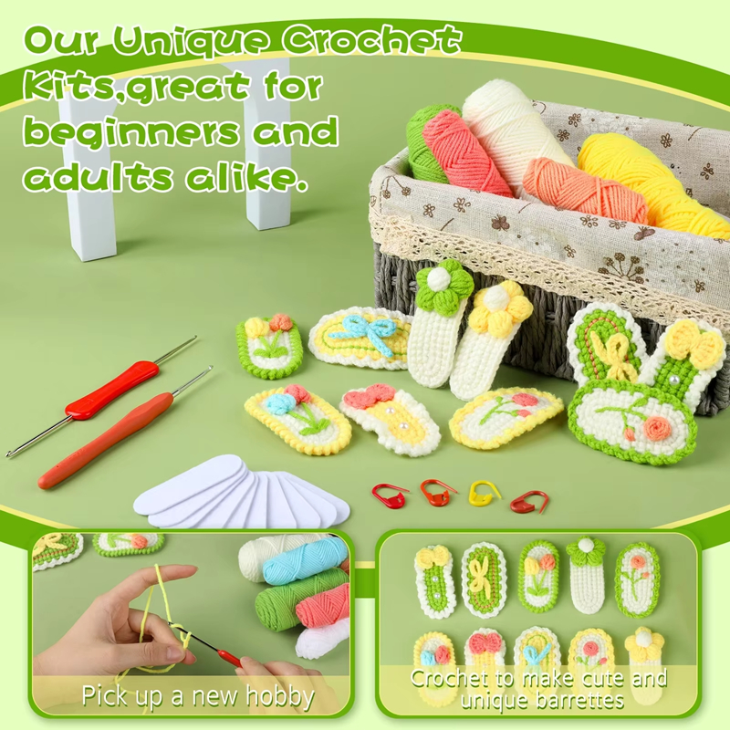 Hot Sale Crochet DIY Sweet Hair Clips Wool Yarn Hairpin Knitting Kits