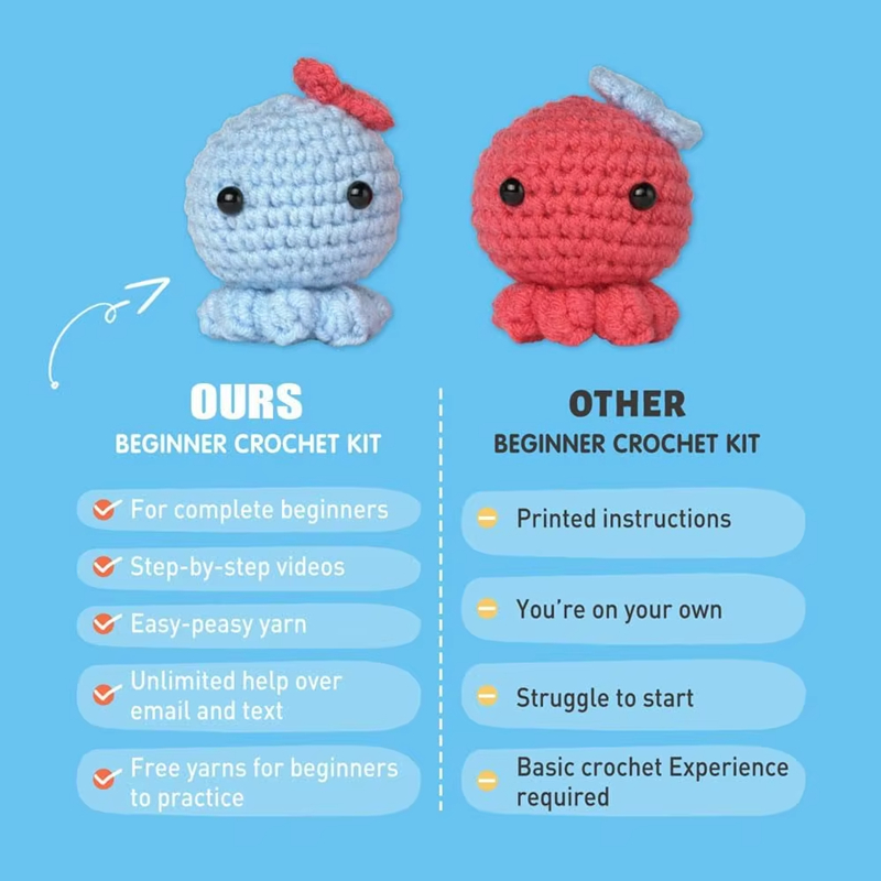 4 Pcs Crochet Animal Set for Starter DIY Knitting Octopus Dolls Kits