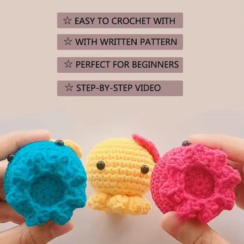 Crochet Octopus Doll Set Starter DIY Knitting Pendant Yarn Hook Kits