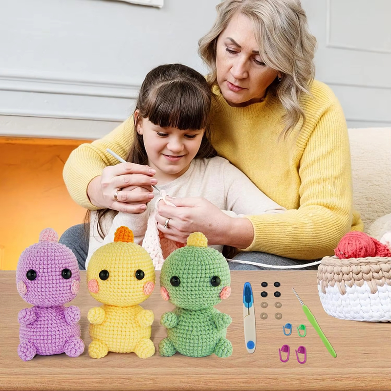 Wholesale Starter DIY Knitting Yarn Plush Dinosaurs Crochet Dolls Kits