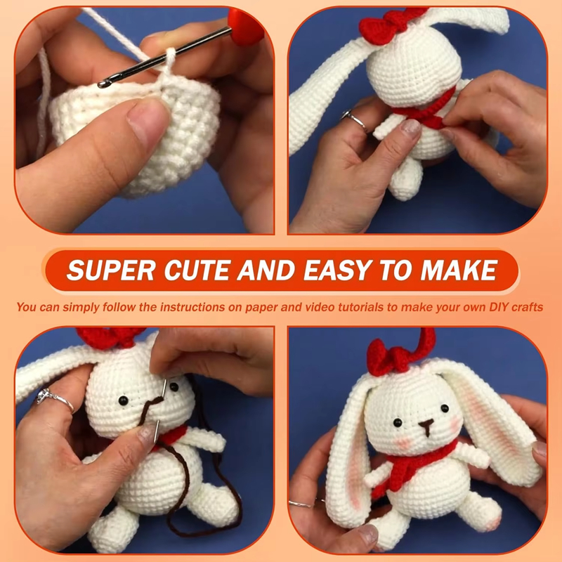 Animal Crochet Doll Kit Beginner DIY Yarn Knit Fox Hedgehog Rabbit Set