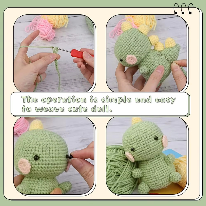 Crochet Set DIY Knitting Cartoon Dinosaur Dolls Keychain Pendant Kits
