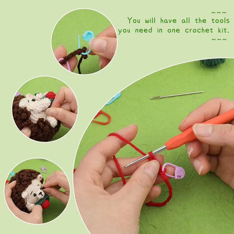 Hot Sell High Quality Crochet Animal Kit DIY Weaving Hedgehog Doll Set