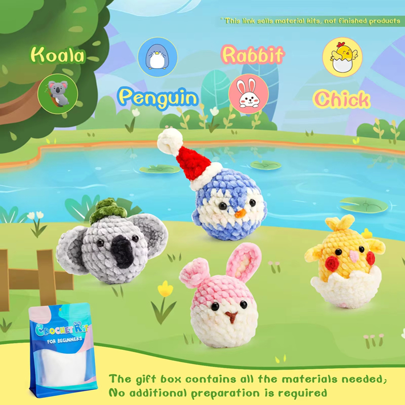 Factory Wholesale Crochet Animal Kits Chenille DIY Woven Keychain Sets